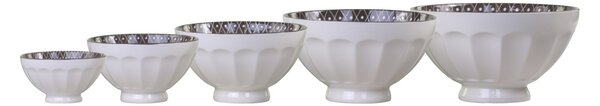 Set 5ks biela porcelánová miska s čiernymi detailmi vo vnútri Arés - Ø15*9 cm - Chic Antique