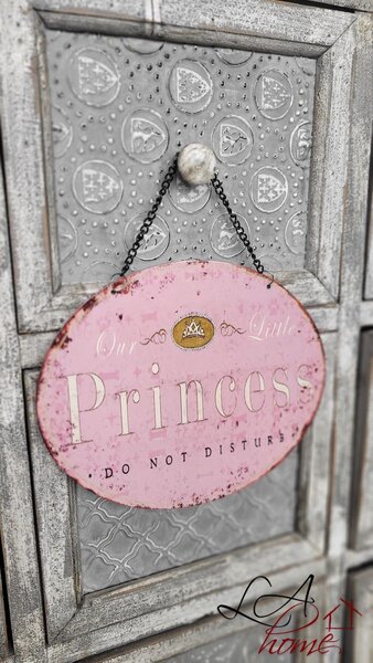 Ružová závesná kovová ceduľa s retiazkou Princess - 25*20 cm - Ostatní