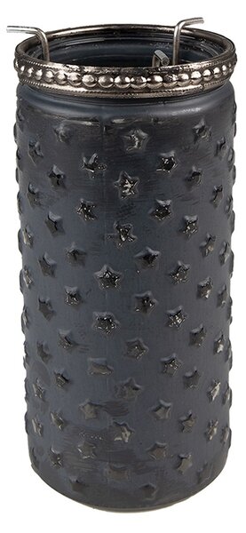 Šedý sklenený svietnik na čajovú sviečku so ozdobným lemom - Ø 6*13 cm - Clayre & Eef