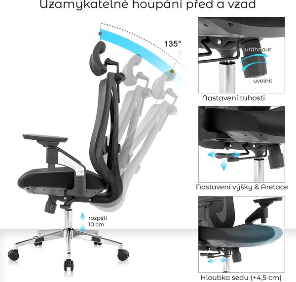 Kancelárska ergonomická stolička Neoseat STEVEN — čierna, nosnosť 150 kg