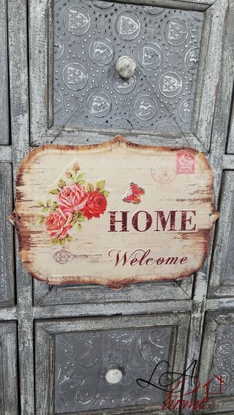 Nástenná kovová ceduľa s ružami Welcome Home - 33*25 cm - Ostatní