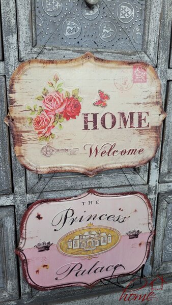 Nástenná kovová ceduľa s ružami Welcome Home - 33*25 cm - Ostatní
