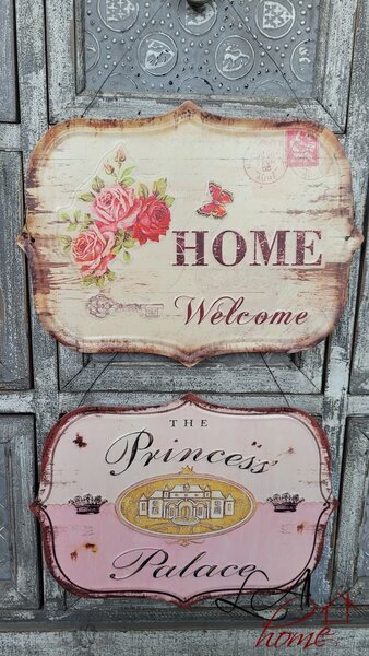 Nástenná kovová ceduľa s ružami Welcome Home - 33*25 cm - Ostatní