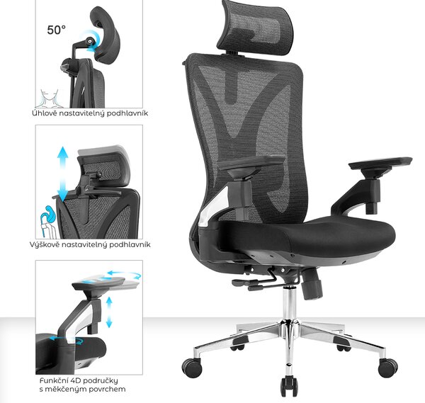 Kancelárska ergonomická stolička Neoseat STEVEN — čierna, nosnosť 150 kg