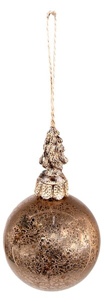 Hnedo-medená sklenená vianočná guľa s stromčekom - Ø 8*14 cm - Clayre & Eef