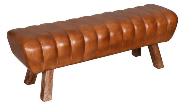 Hnedá kožená lavica v podobe gymnastickej Cognac - 128*38*47 cm - Clayre & Eef