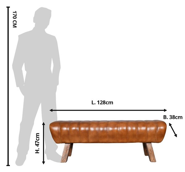 Hnedá kožená lavica v podobe gymnastickej Cognac - 128*38*47 cm - Clayre & Eef