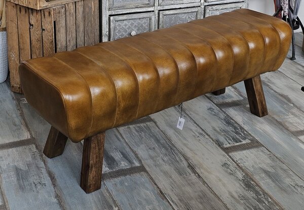 Hnedá kožená lavica v podobe gymnastickej Cognac - 128*38*47 cm - Clayre & Eef