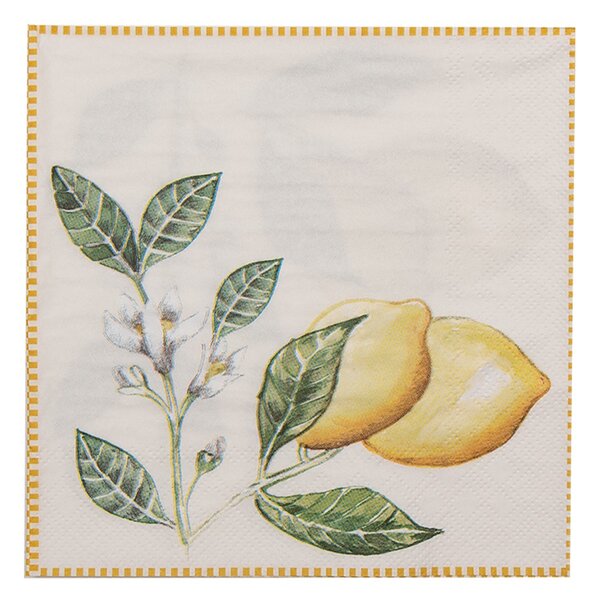 Papierové obrúsky s citrónmi Lemons & Leafs - 33*33 cm (20ks) - Clayre & Eef