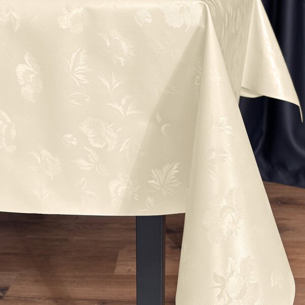 PVC obrus Popínavé kvety s lístkami na krémovom PV-222 - metráž š. 140 cm