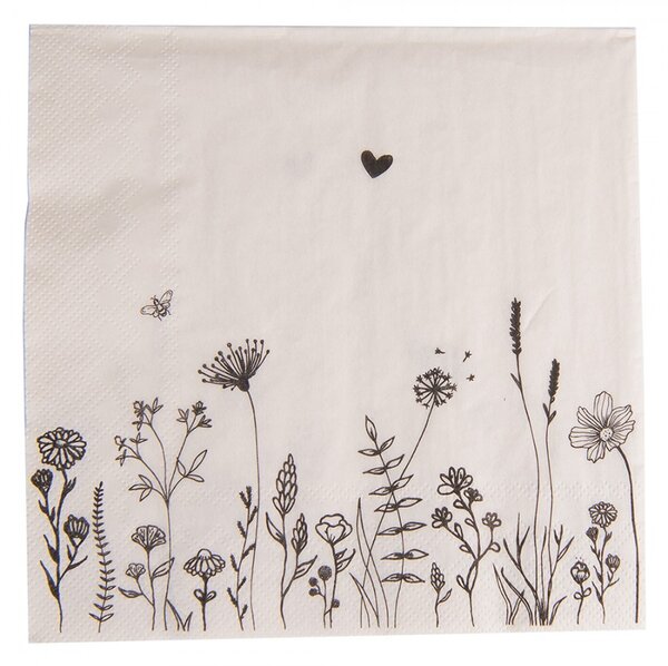 Béžové papierové obrúsky s kvetinami Flora And Fauna - 33*33 cm (20ks) - Clayre & Eef