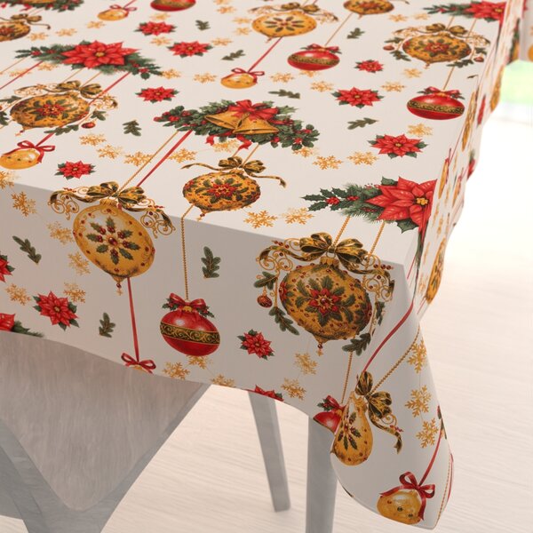 Biante Bavlnený obdĺžnikový obrus Sandra SA-810 Vianočné ozdoby na krémovom 50x100 cm