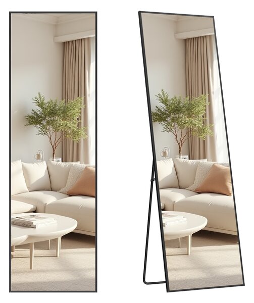SONGMICS Stojanové zrkadlo s rámom z hliníkovej zliatiny a tvrdeným sklom, 150 x 40 cm, čierna