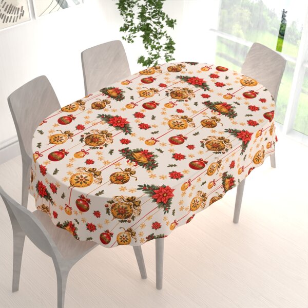Biante Bavlnený oválny obrus Sandra SA-810 Vianočné ozdoby na krémovom 50x100 cm