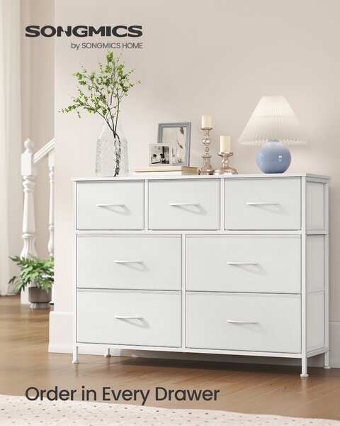 SONGMICS Komoda BELLAH s oceľovým rámom, 7 zásuviek, moderný štýl, 99 x 74 x 30 cm, biela