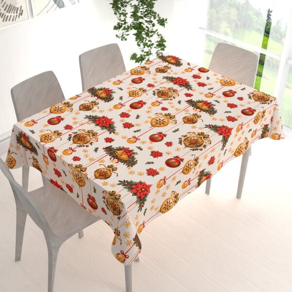 Biante Bavlnený obdĺžnikový obrus Sandra SA-810 Vianočné ozdoby na krémovom 50x100 cm