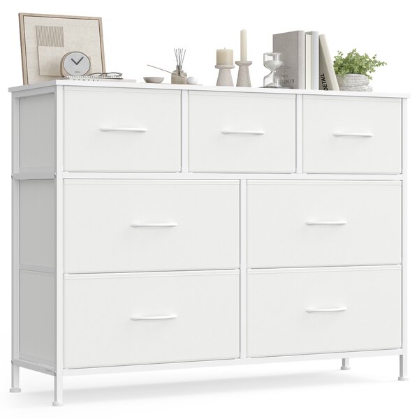 SONGMICS Komoda BELLAH s oceľovým rámom, 7 zásuviek, moderný štýl, 99 x 74 x 30 cm, biela