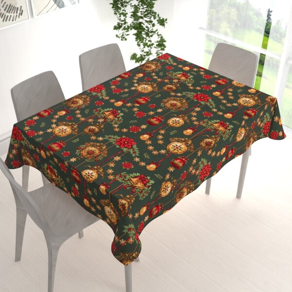 Biante Bavlnený obdĺžnikový obrus Sandra SA-808 Vianočné ozdoby na tmavo zelenom 50x100 cm