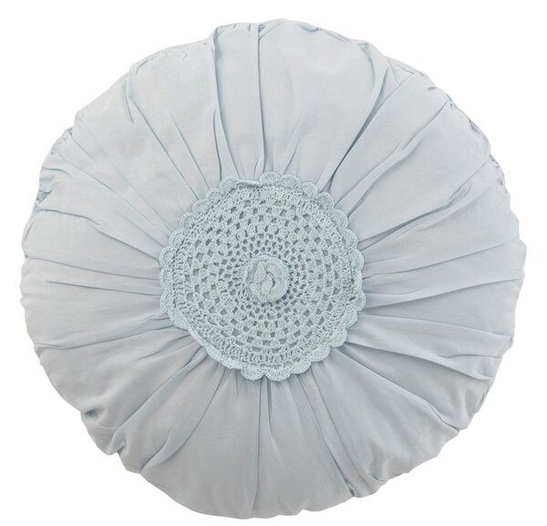 Pomněnkový bavlnený vankúš s čipkou Lace blue - Ø 40*11cm - J-Line by Jolipa