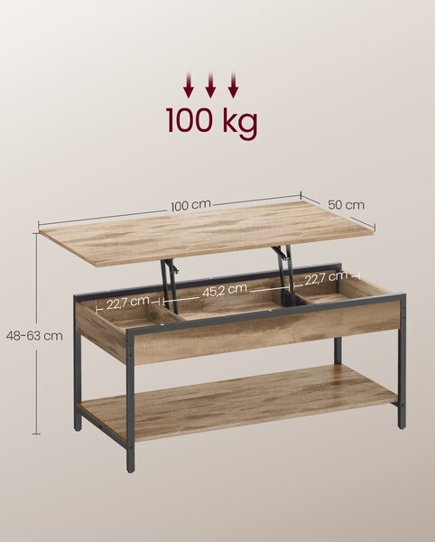 VASAGLE Výškovo nastaviteľný konferenčný stolík 50 x 100 cm, hnedá, čierna
