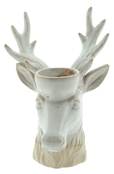 Béžový porcelánový svietnik na čajovú sviečku Jeleň Chrie - 12*11*18 cm - Clayre & Eef
