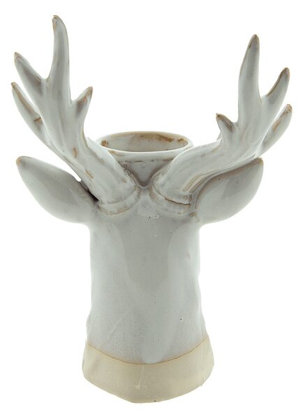 Béžový porcelánový svietnik na čajovú sviečku Jeleň Chrie - 12*11*18 cm - Clayre & Eef