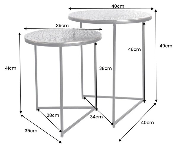 Sada odkladacích stolíkov Khalil 40 cm antik strieborná