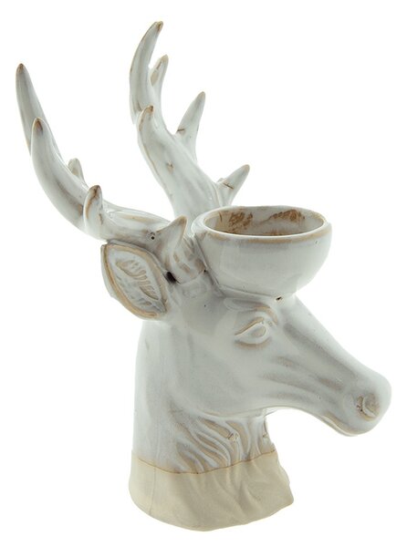 Béžový porcelánový svietnik na čajovú sviečku Jeleň Chrie - 12*11*18 cm - Clayre & Eef