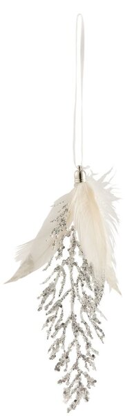 Závesná ozdoba strieborná vetvička s bielymi pierkami - 8*2*18 cm - J-Line by Jolipa