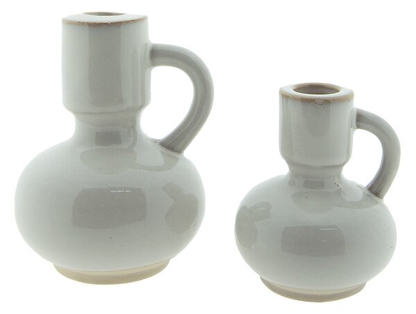Béžový porcelánový svietnik na úzku sviečku Chrie - Ø 9*10 cm - Clayre & Eef