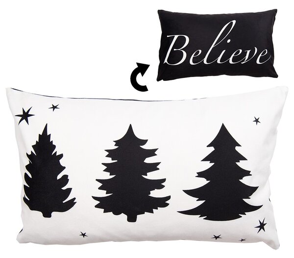 Bielo-čierna obliečka na vankúš so stromčekmi Believe Black&White X-Mas - 30*50 cm - Clayre & Eef