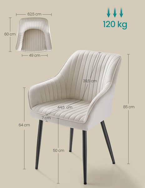 SONGMICS Jedálenská stolička s podrúčkami, nosnosť 120 kg, béžová