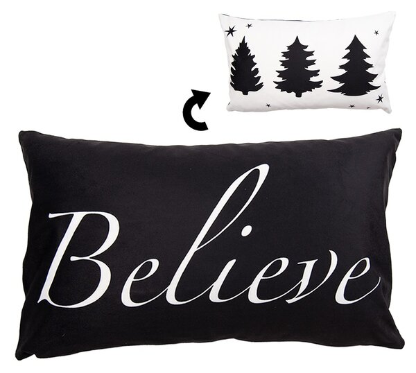 Bielo-čierna obliečka na vankúš so stromčekmi Believe Black&White X-Mas - 30*50 cm - Clayre & Eef