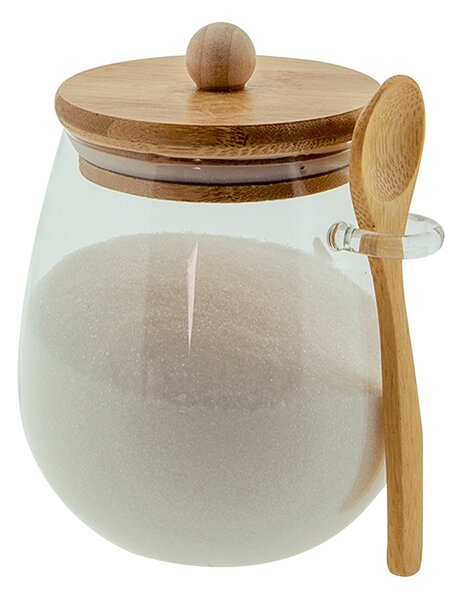 Sklenená dóza/cukornička s bambusovým viečkom a lyžičkou - 12*11*13 cm / 660 ml - Clayre & Eef