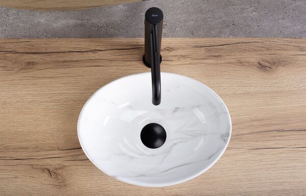 Rea Sofia Mini, umývadlo na dosku 355x270x125 mm, imitácia kameňa - biela Cloudy, REA-U9236