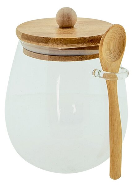 Sklenená dóza/cukornička s bambusovým viečkom a lyžičkou - 12*11*13 cm / 660 ml - Clayre & Eef