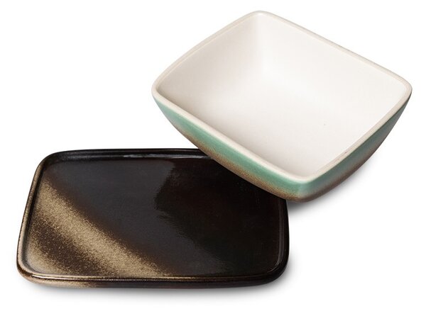 Fialkovo-zelená keramická maslienka 70s Mercury - 15,5*12*7,5cm - HKLIVING
