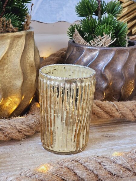 Zlatý sklenený svietnik na čajovú sviečku Houder Gold - 6*9 cm - Clayre & Eef