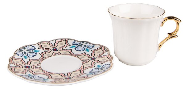 Biela porcelánová šálka s farebným tanierikom Cuppie - Ø 12*7 / 95 ml - Clayre & Eef