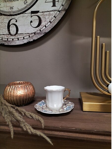 Biela porcelánová šálka s farebným tanierikom Cuppie - Ø 12*7 / 95 ml - Clayre & Eef