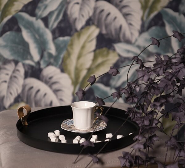 Biela porcelánová šálka s farebným tanierikom Cuppie - Ø 12*7 / 95 ml - Clayre & Eef