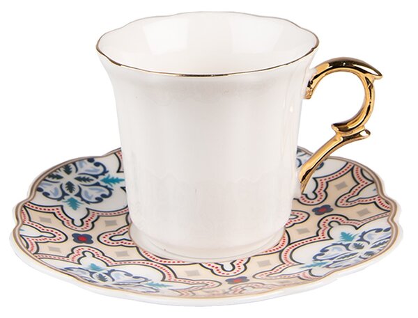 Biela porcelánová šálka s farebným tanierikom Cuppie - Ø 12*7 / 95 ml - Clayre & Eef