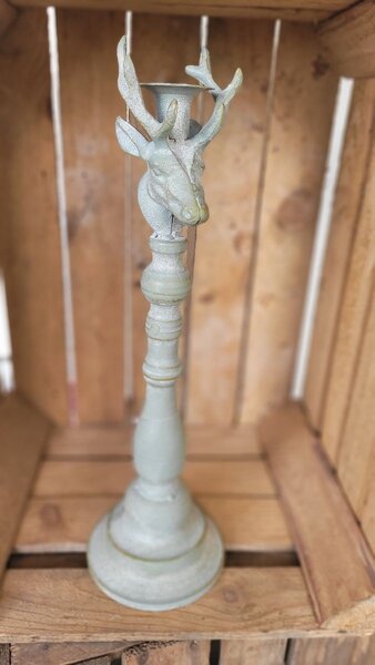 Šedý antik kovový svietnik ArtFerro s jeleňom - ​​13,5*13,5*37cm - Exner