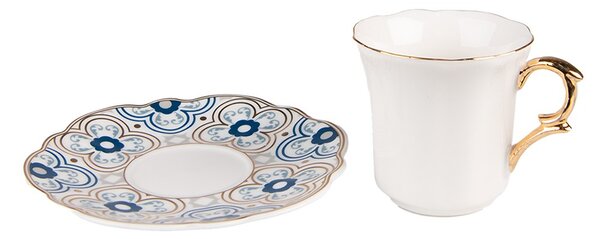 Biela porcelánová šálka s farebným tanierikom - Ø 12*7 / 95 ml - Clayre & Eef