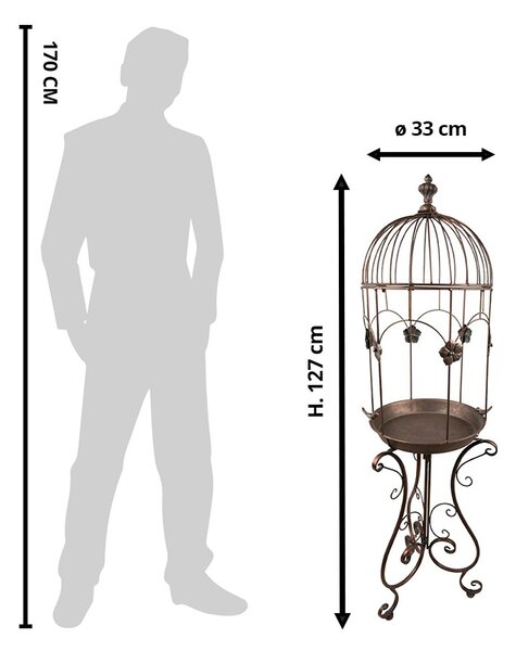 Medeno-hnedý antik dekoračný kovový stojan na kvety - Ø 39*127 cm - Clayre & Eef
