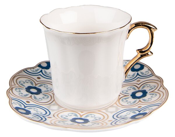Biela porcelánová šálka s farebným tanierikom - Ø 12*7 / 95 ml - Clayre & Eef
