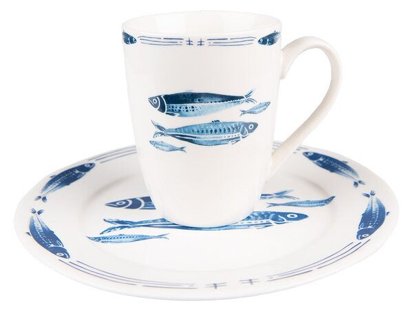Porcelánový hrnček s rybkami Fish Blue - 12 * 9 * 11 cm / 330 ml - Clayre & Eef