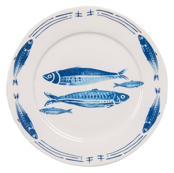 Porcelánový dezertný tanier s rybkami Fish Blue - Ø 20*2 cm - Clayre & Eef