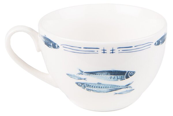 Porcelánová šálka s tanierikom s rybkami Fish Blue - 12*6*6 cm / Ø 15*2 cm / 250 ml - Clayre & Eef