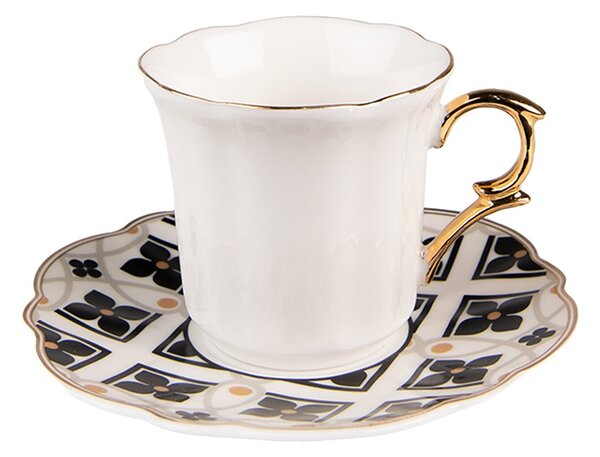 Biela porcelánová šálka s farebným tanierikom Cuppie - Ø 12*7 / 95 ml - Clayre & Eef